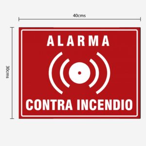 Letrero en Coroplast de 3 mm de espesor 30 x 40 cms "ALARMA CONTRA INCENDIOS"