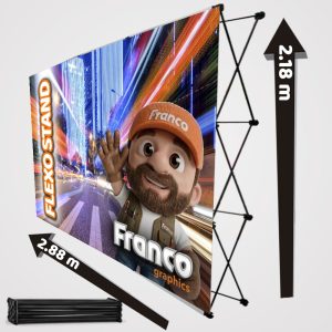Flexo stand de 2.88 x 2.18 mts con tela impresa