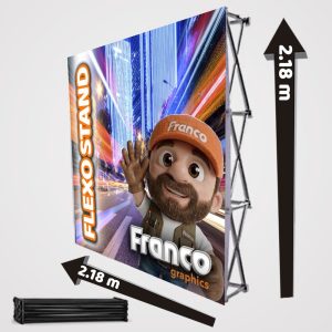 Flexo stand de 2.18 x 2.18 mts con tela impresa