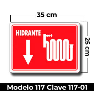 Señal de "HIDRANTE" eleborada en estireno calibre 40  medida de 25 x 35 cm.