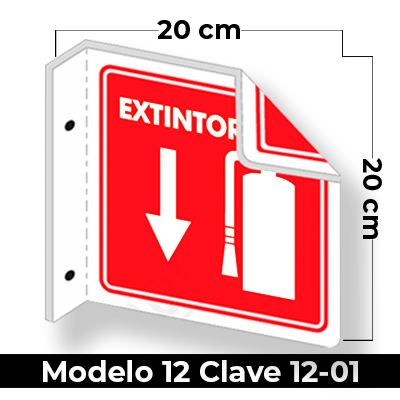 Señal de "EXTINTOR BANDERA" eleborada en estireno calibre 40 medida de 20 x 20 cm.