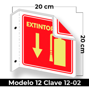 Señal de "EXTINTOR BANDERA" eleborada en estireno calibre 40 con fotoluminicente medida de 20 x 20 cm.