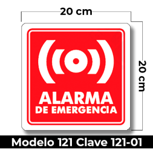 Señal de "ALARMA" eleborada en estireno calibre 40  medida de 20 x 20 cm.