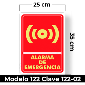 Señal de "ALARMA" eleborada en estireno calibre 40 con fotoluminicente medida de 25 x 35 cm.