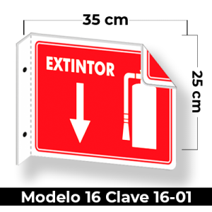 Señal de "EXTINTOR BANDERA" eleborada en estireno calibre 40  medida de 25 x 35 cm.
