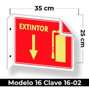 Señal de "EXTINTOR BANDERA" eleborada en estireno calibre 40 con fotoluminicente medida de 25 x 35 cm.