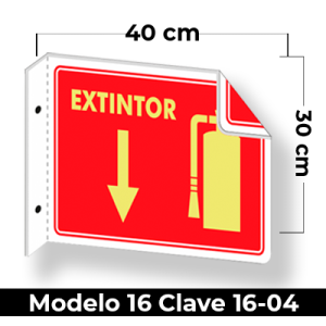Señal de "EXTINTOR BANDERA" eleborada en estireno calibre 40 con fotoluminicente medida de 30 x 40 cm.