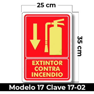 Señal de "EXTINTOR CONTRA INCENDIO" eleborada en estireno calibre 40 con fotoluminicente medida de 25 x 35 cm.