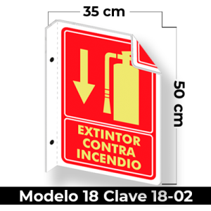 Señal de "EXTINTOR CONTRA INCENDIO" eleborada en estireno calibre 40 con fotoluminicente medida de 25 x 35 cm.