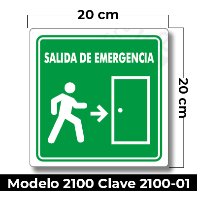 Señal de "SALIDA DE EMERGENCIA PUERTA DERECHA" eleborada en estireno calibre 40 medida de 20 x 20 cm.