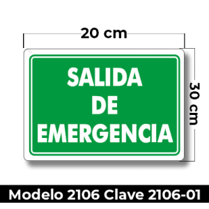 Señal de "SALIDA DE EMERGENCIA" eleborada en estireno calibre 40  medida de 20 x 30 cm.