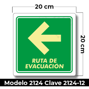 Señal de "RUTA DE EVACUACION DERECHA" eleborada en estireno calibre 40 con fotoluminicente medida de 20 x 20 cm.