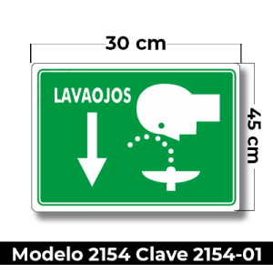Señal de "LAVAOJOS" eleborada en estireno calibre 40  medida de 30 x 45 cm.