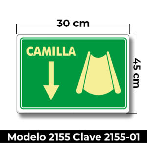 Señal de "CAMILLAS" eleborada en estireno calibre 40  medida de 30 x 45 cm.