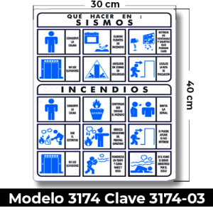 Señal de "QUE HACER EN CASO DE SISMOS" eleborada en estireno calibre 40  medida de 30 x 40 cm.