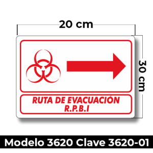 Señal de "Ruta de evacuación R.P.B.I. derecha" eleborada en estireno calibre 40  medida de 20x30 cm.