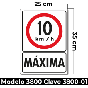 Señal de "10 KM/H MÁXIMA" eleborada en estireno calibre 40  medida de 25 x 35 cm.