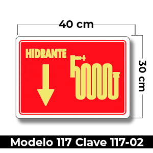 Señal de "HIDRANTE" eleborada en estireno calibre 40 con fotoluminicente medida de 30 x 40 cm.