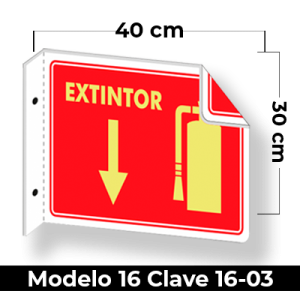 Señal de "EXTINTOR BANDERA" eleborada en estireno calibre 40  medida de 30 x 40 cm.
