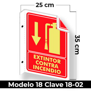 Señal de "EXTINTOR CONTRA INCENDIO" eleborada en estireno calibre 40 con fotoluminicente medida de 25 x 35 cm.