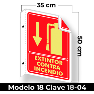 Señal de "EXTINTOR CONTRA INCENDIO" eleborada en estireno calibre 40 con fotoluminicente medida de 35 x 50 cm.