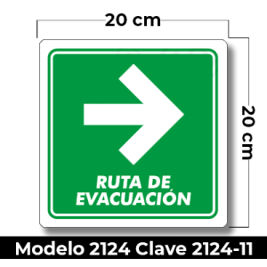 Señal de "RUTA DE EVACUACION DERECHA" eleborada en estireno calibre 40  medida de 20 x 20 cm.