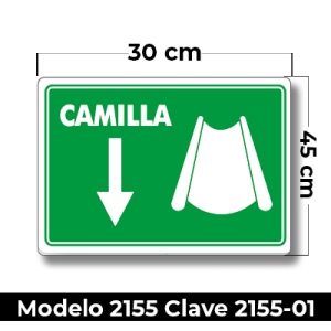 Señal de "CAMILLAS" eleborada en estireno calibre 40  medida de 30 x 45 cm.