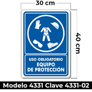 Señal de "USO OBLIGATORIO DE EQUIPO DE PROTECCIÓN" eleborada en estireno calibre 40  medida de 30 x 40 cm.