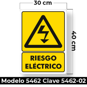 Señal de "RIESGO ELÉCTRICO" eleborada en estireno calibre 40  medida de 30 x 40 cm.