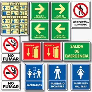 Kit de Señalamientos de Protección Civil de 14 Pzas con Fotoluminiscente elaboradas en estireno calibre 40