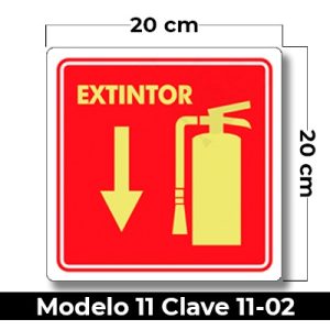 Señal de "EXTINTOR" elaborada en estireno calibre 40 con fotoluminicente medida de 20 x 20 cm.
